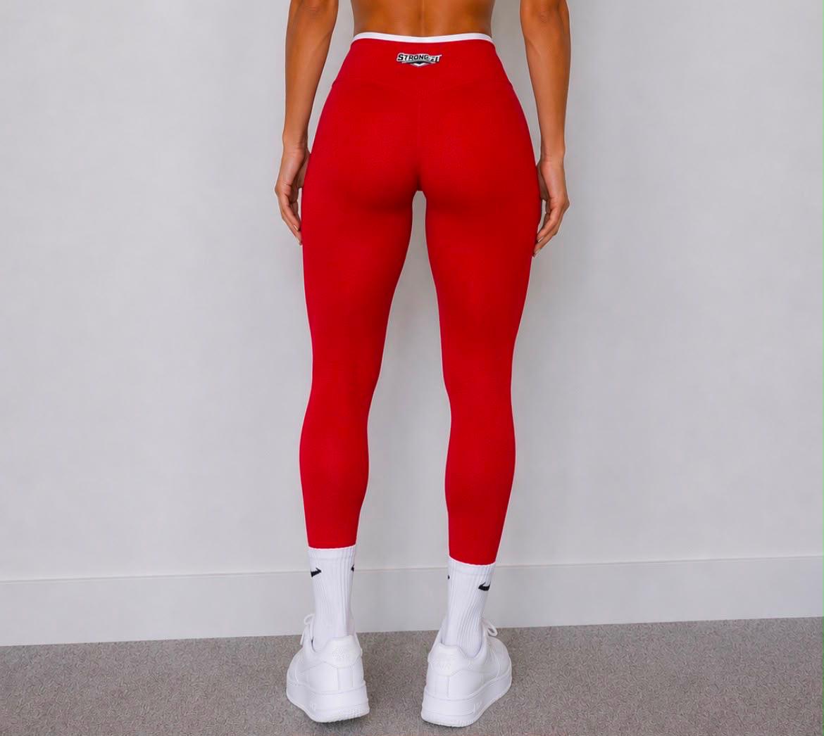 Leggings tobillero high rise Comfortlux rojas con líneas blancas