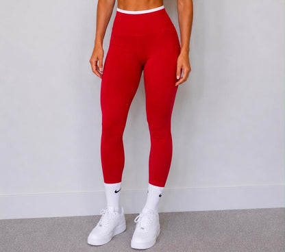 Leggings tobillero high rise Comfortlux rojas con líneas blancas